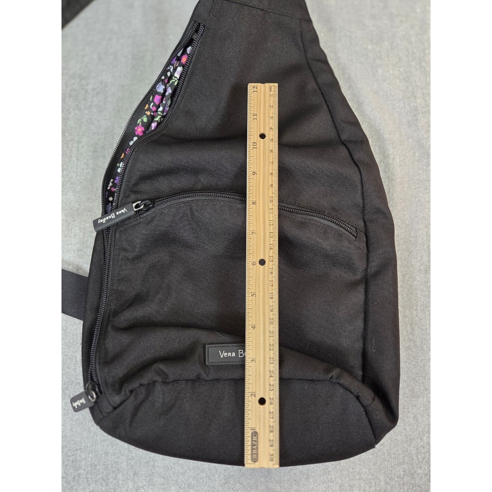 Vera Bradley Black Nylon Canvas Sling Backpack w/Padding Multi Floral Lined - Picture 6 of 10